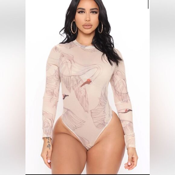 Fashion Nova Tops - Capture This Mesh Bodysuit - Nude/Combo